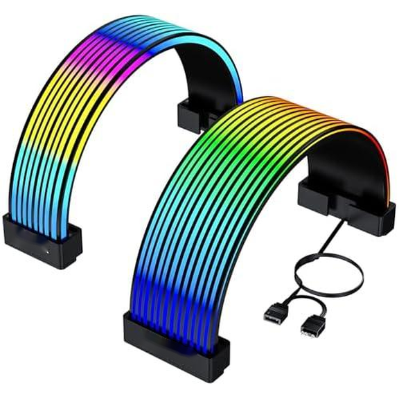 RGB LED Strips for PSU Cables - ARGB Lighting Sleeves for Power Supply Cable Extensions, Black ARGB PC Case Light Kit for GPU & Motherboard Wires (24-Pin ATX & 8-Pin PCIe/12VHPWR)$$