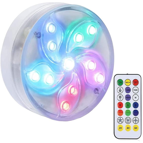 RGB LED Submersible Pool Light with RF Remote Control, IP68 Waterproof Underwater Color Changing Lights with Suction Cups & Magnets, Decorative Lighting for Swimming Pool, Aquarium, Vase, Party