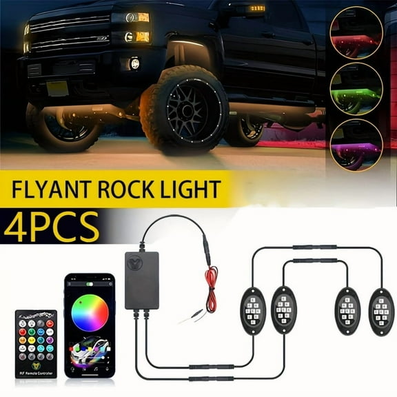 RGB LED Truck Rock Lights Kit, 9 Large Beads Undercarriage Underglow Neon Lights with Sound Sync, APP/Remote Dual Control, Waterproof for Off-Road, SUV, ATV, UTV