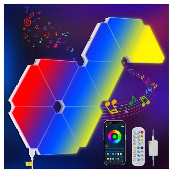 RGB LED Wall Panels 10 Pack, Modular Triangle Lights, Smart Control, Music Sync, Decorative Lighting for Gaming Room, Bedroom