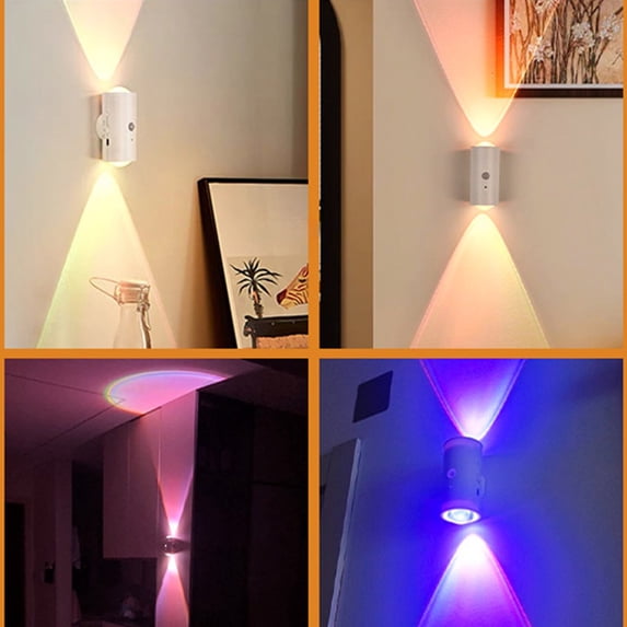 RGB LED Wall Sconce, Motion Sensor Light with Type‑C Rechargeable Battery, Color Changing Modes for Bedroom, Corridor, Stairway, Bar Wall Decor, With Remote Control, White