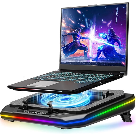 RGB Laptop Cooling Pad for 13-19 Inch, Max 3500RPM Gaming Laptop Cooler, Cooling Pad Stand with Touch Switch to Control Speed, Laptop Fan Cooling Pad with Powerful 4.72 Inch Turbo Fan