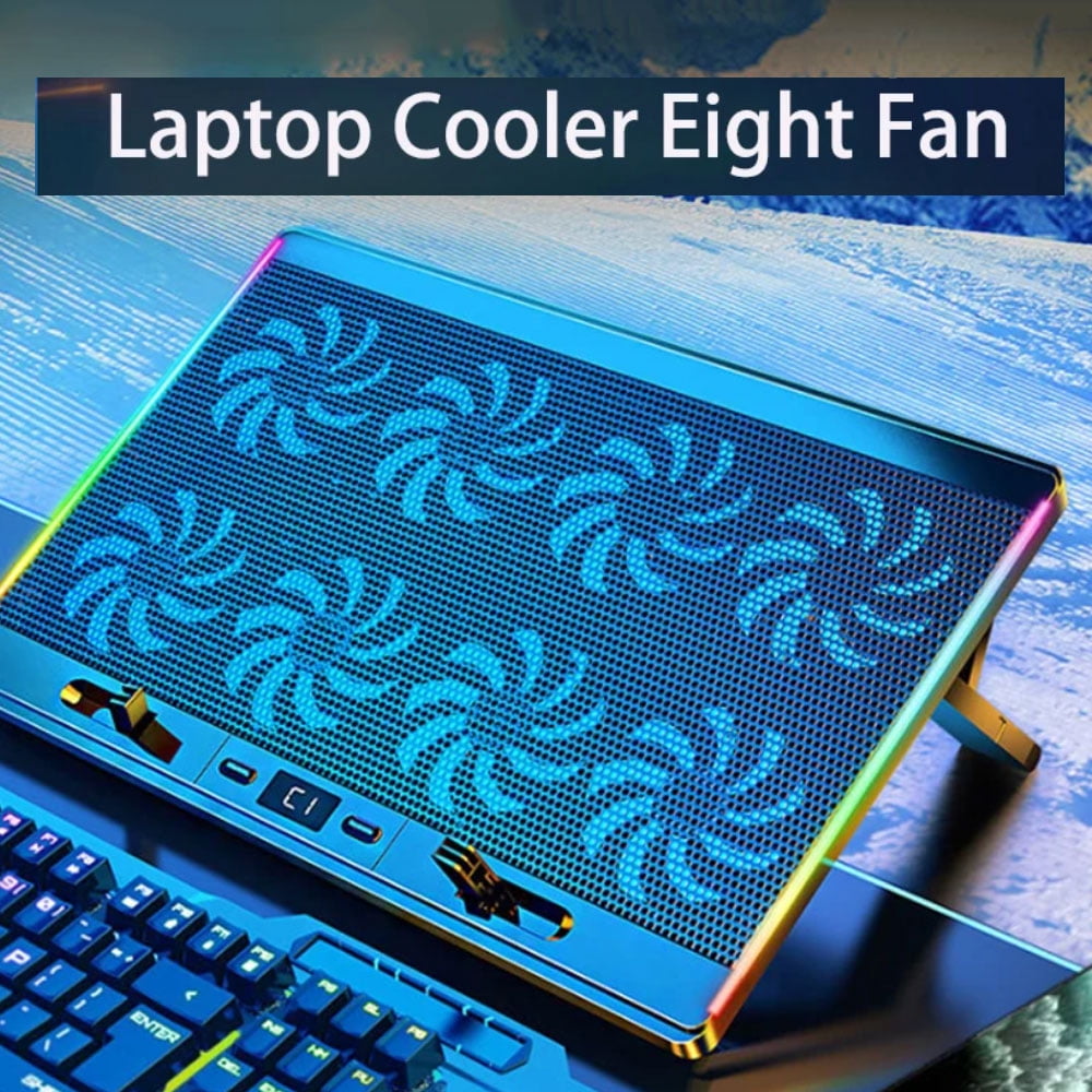 RGB Laptop Radiator 8 Fans LED Screens 2 USB Ports High-speed Rotation Silent Motor Cooler Laptop Stand Multiple Laptop Sizes