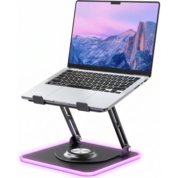 RGB Laptop Stand for Desk, Adjustable Ergonomic Laptop Riser with 360 °   Rotating Base, Foldable & Portable Computer Stand, Suitable for All 10-16” Laptops