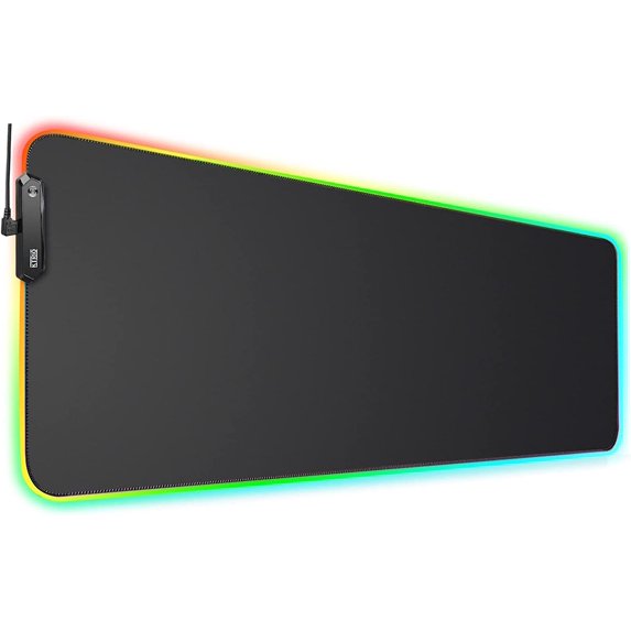 RGB Large Gaming Mouse Pad with Stitched Edges, LED Extended Mousepad with Superior Micro-Weave Cloth, Non-Slip Base, Water Resist Keyboard Pad, Desk Mat for Gamer, Office & Home, 31.5 x 11.8 in