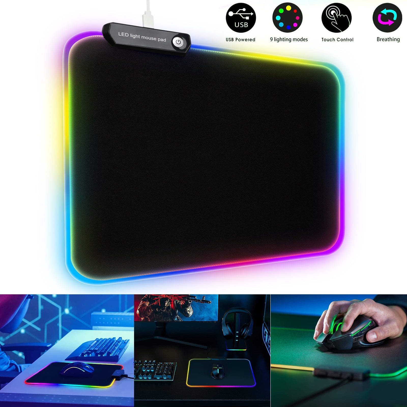 RGB LED light Soft Gaming Mouse Pad Large 800x300x4mm size, Oversized  Glowing Led Extended Mousepad