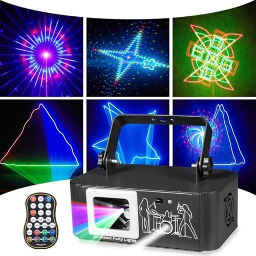 RGB Laser Party Light  Starry & Scanning Projector with Rotating Patterns, Sound Activated, DMX512 & Remote Control, Multi-Mode Laser Lighting for DJs, Clubs, Parties & Events$$Music