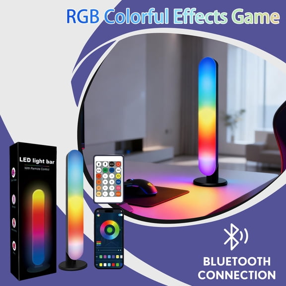 RGB Led Light Bar with Remote Control, Gaming Light Bar - Funny Night Light - Bluetooth Music Sync Gaming Lights, Colorful Desktop Lamp for Pc Setup, Bedroom, Game Room Decor A