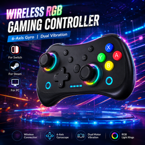 RGB Light PC Controller, Wireless Classic Retro for Switch, Switch2, PC, Steam, 6-Axis Gyro, Dual Vibration Motors, LED Ring Light, Rechargeable Gamepad Joystick with Turbo Function