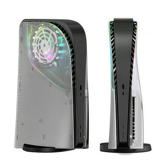 Transparent Replacement Shell for PS5 Disc Edition Console with RGB Light Ring Ambient Lighting and Marquee Effect-Transparent White
