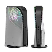 Transparent Replacement Shell for PS5 Disc Edition Console with RGB Light Ring Ambient Lighting and Marquee Effect-Transparent White