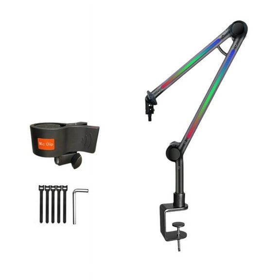 RGB Microphone Arm Stand,Mic Arm with RGB Light,Rotatable Suspension Boom Scissor Stand for Gaming Streaming A