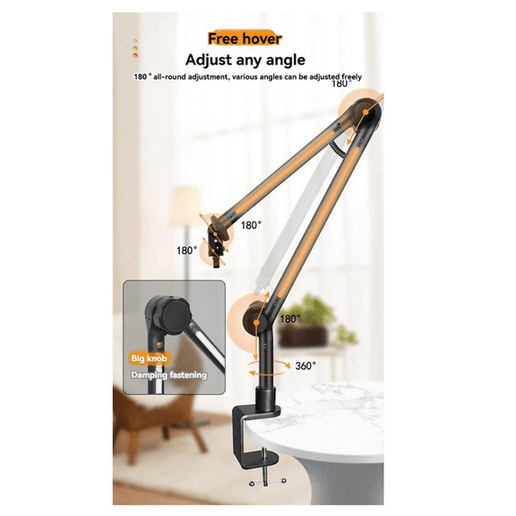 RGB Microphone Arm Stand,Mic with Light,Rotatable Suspension Boom Scissor Stand for Gaming Streaming A