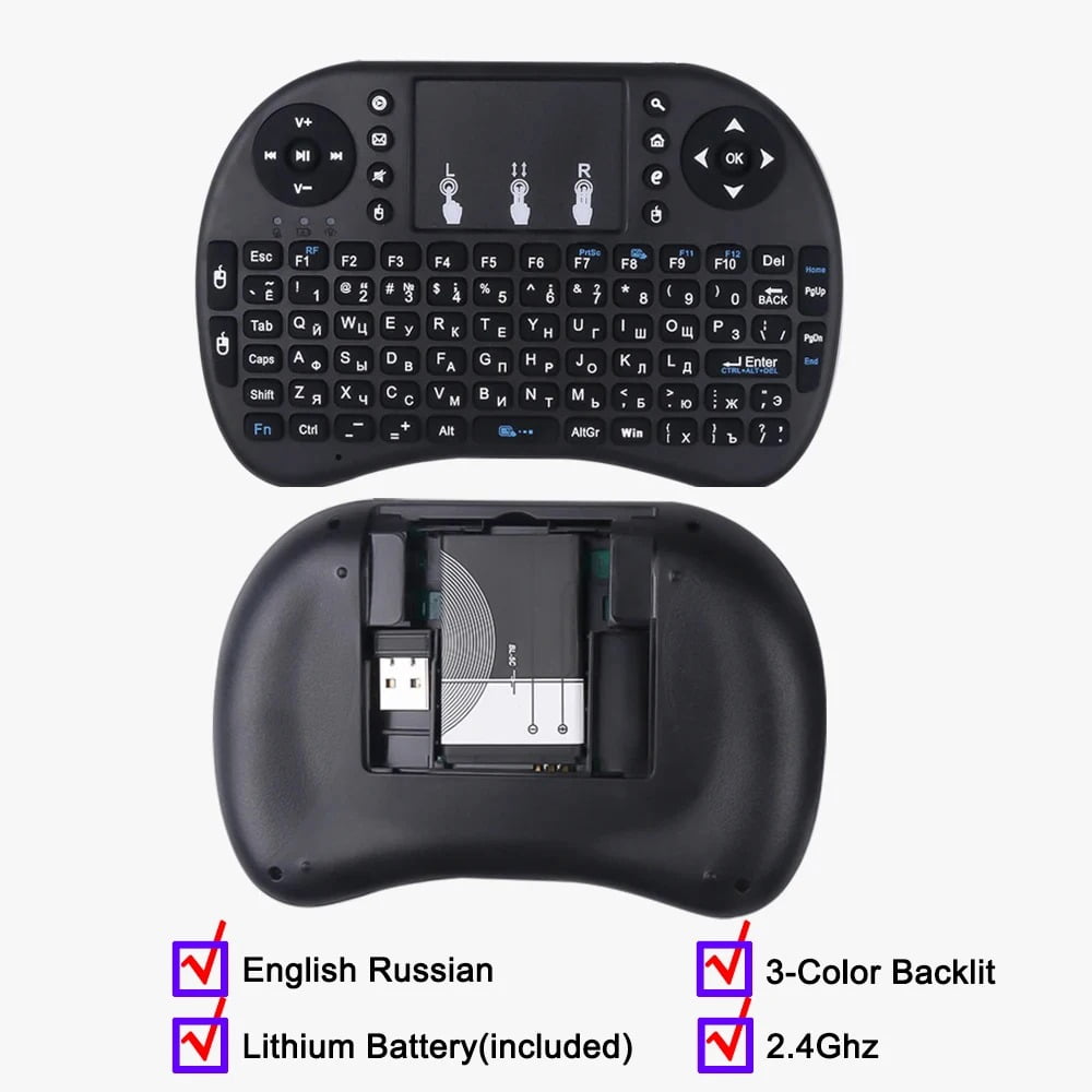 RGB Mini Keyboard Bluetooth 5.0 Keyboard 2.4G Wireless Keyboard Dual-mode Rechargeable Keyboard with Toucad for Android TV Box