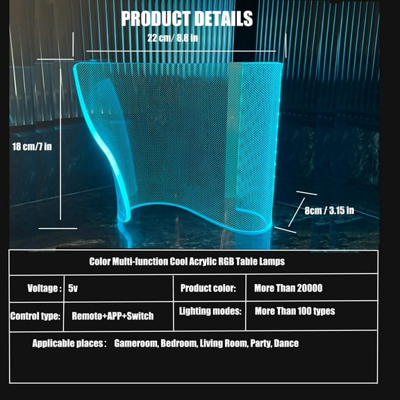 RGB Modern Curved Table Lamps - Futuristic Mood Lighting for Bedrooms, Desks & Gaming Rooms - Adjustable Brightness & Color Modes