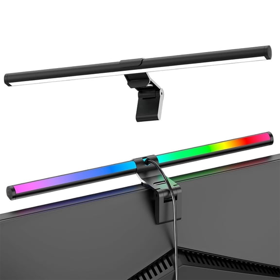 BUNACET RGB Monitor Light Bar, Eye-Care Dual Light Reading Screen Lamp, 9 Modes Gaming Backlight LED Computer Lamp, 3 Colors Dimmable Frontlight, 15.8'' USB Desk Lights for Home, Office