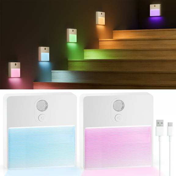 Upgraded Motion Sensor Night Light Indoor 2-Pack,Rechargeable Night Lights with 7 Colors&Stepless Dimming,Magnetic Motion Activated Wall Light for Bathroom,Bedroom,Kids Room,Toliet,Stairs&Hallway