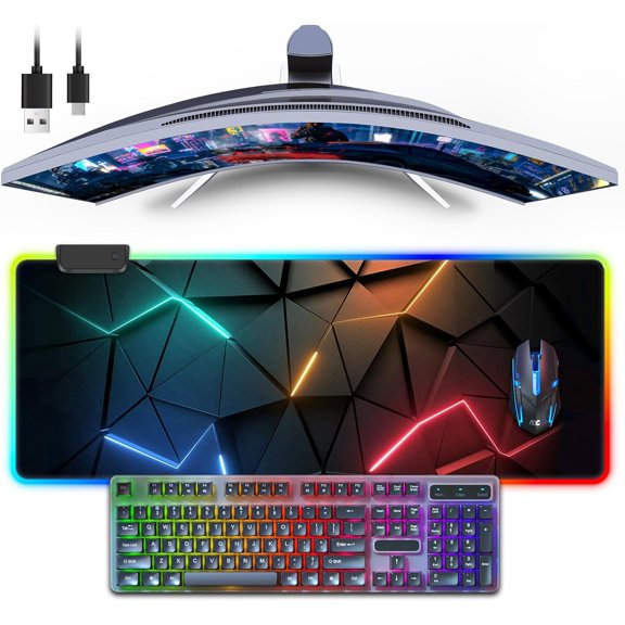 RGB Mouse Pad Desk Pad, Large Gaming Mousepad with LED Light 13 Light Modes Touch Control Extended Soft Computer Keyboard Mat Pad, Desk Mat with Non-Slip Rubber Base for MacBook & Laptop(31.5X11.8)