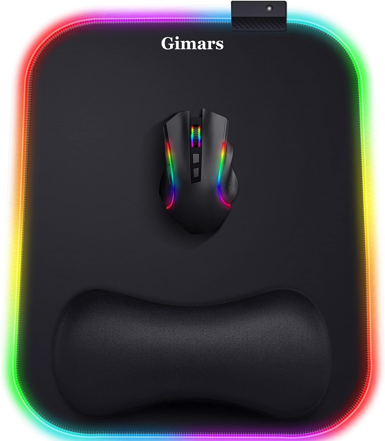 RGB Mouse Pad with Wrist Rest Support, 12 x 10 in Extra Large Ergonomic Gaming Mouse Pad with 10 LED Lighting Modes, Non-Slip Rubber Base for PC Gaming & Office