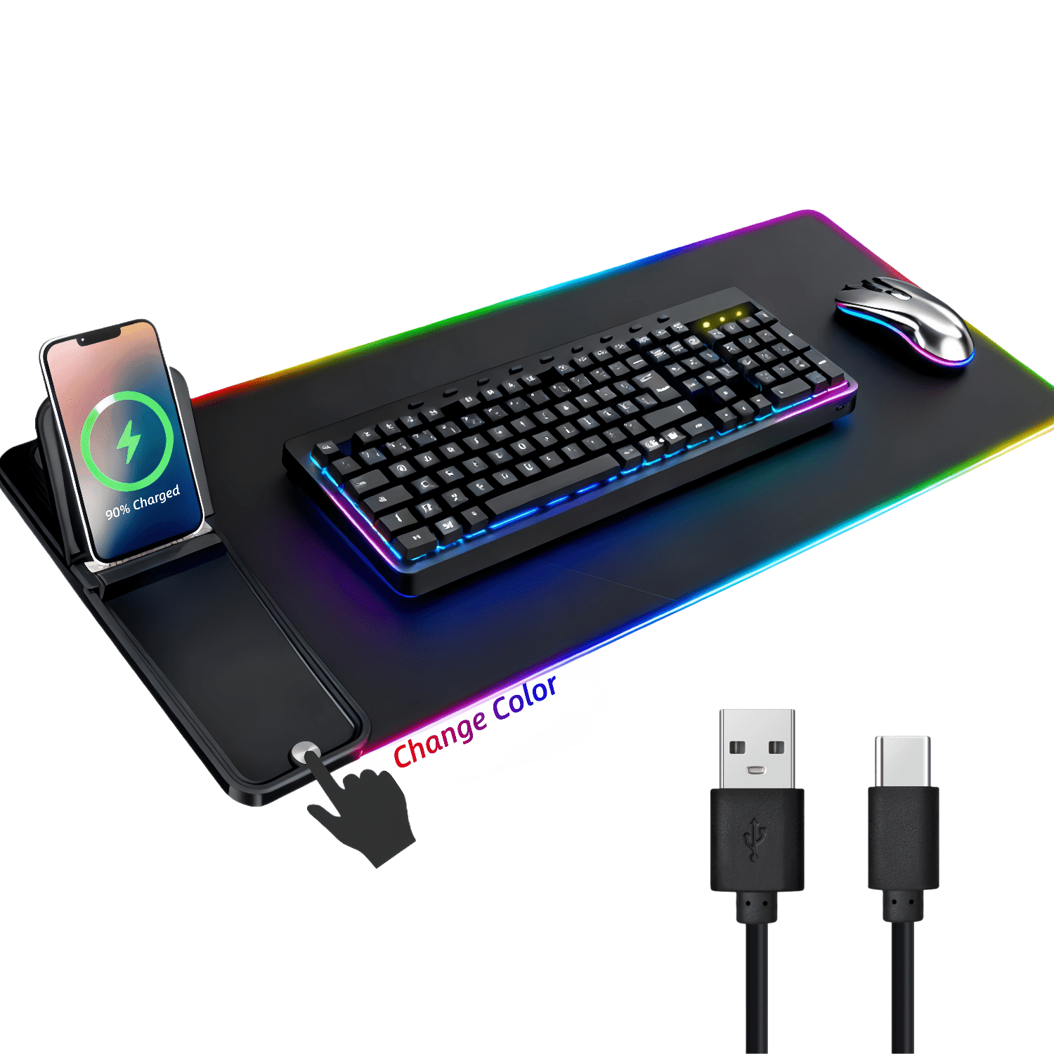 RGB Gaming Mouse Pad With 15W Fast Wireless Charger - Extended Non-Slip - View #4