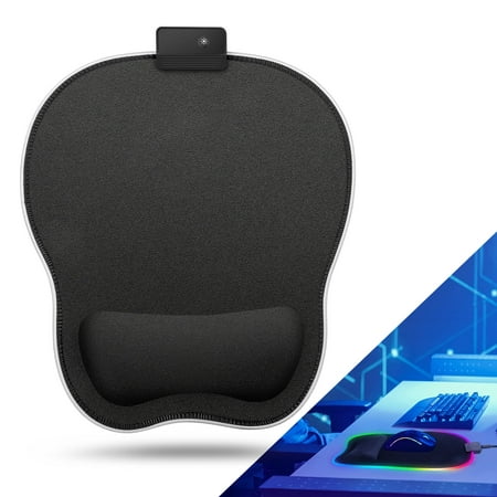 RGB Mouse Pad with Wrist Rest, EEEkit LED Ergonomic Gaming Mouse Pad with 11 Lighting Modes, Non-Slip Rubber Base