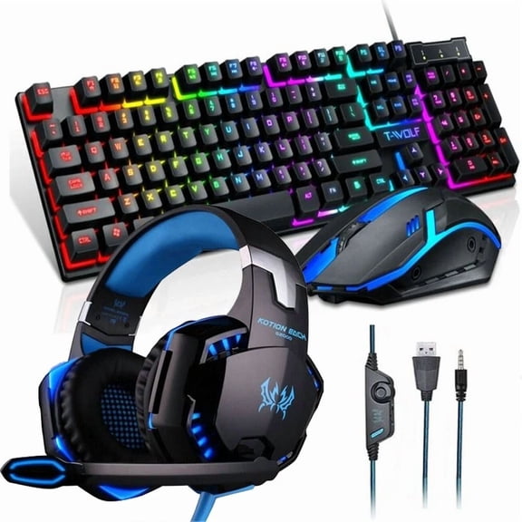 RGB PC Gaming Keyboard Mouse & Headset Set LED Gamer Bundle Mechanical Kits 4IN1