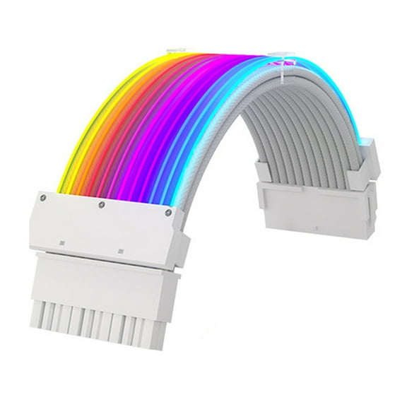 RGB Power Extension Cable Power Luminous Cable,Power Connector Extension Cable,Dual Head Lamp 24Pin Row Acousto-Optic Synchronization,18AWG 41*0.16 Tinned Copper Wire,245mm,Arrayed Optical Fiber,Dual