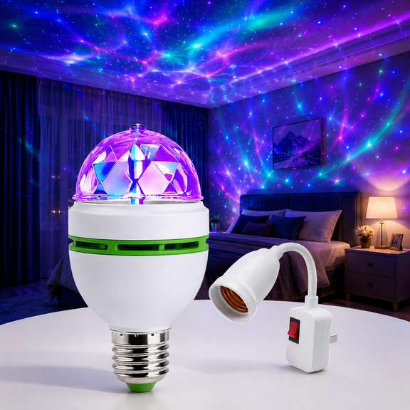RGB Rotating LED Party Bulb with US Plug Base & On/Off Switch, E27 Multi-Color Changing Crystal Stage Light, AC 85-265V Dynamic Strobe Effect for Disco, Birthday Parties, Nightclubs, Bars, DJ Events