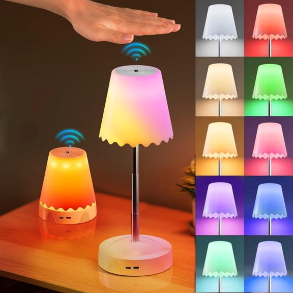 RGB Sensing Desk Lamp,Cordless Table Lamps,3 Modes Adjustable Height Night Lamp,Waterproof Stepless Dimming, IP54 LED Small Lamp for Restaurant Bedroom Bedside Dormitory Reading Working