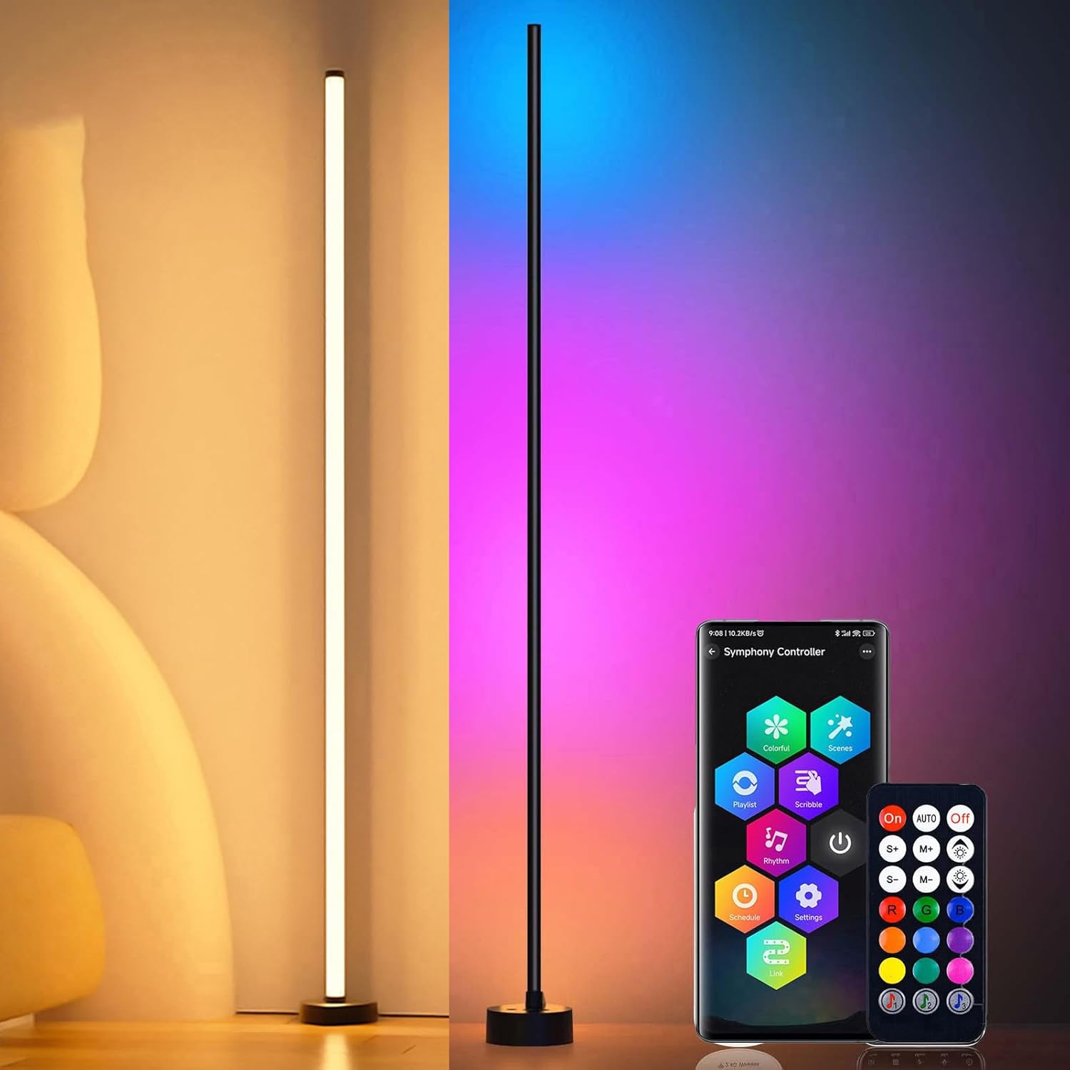 RGB Smart Corner Floor Lamps for Living Room, 2 Sets Floor Lamp for