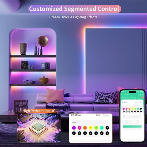 RGB Smart IC COB LED Strip Lights,6.56ft/2m Addressable UL-Listed 24V Chasing Color Flexible Tape Light Multicolor,Work with Alexa/Google Assistant,for Cabinet,TV,Bedroom,Party DIY Decoration