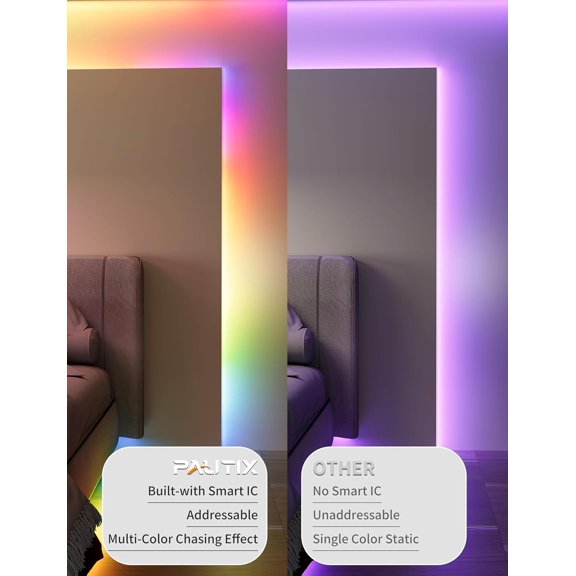 RGB Smart IC USB LED Light,5V RGB COB LED Strip USB Powered,UL-Listed Multicolor Flexible Tape Light 6.56ft/2m with Music Mode/APP Control,for TV,Scooter,Computer Desk Decor