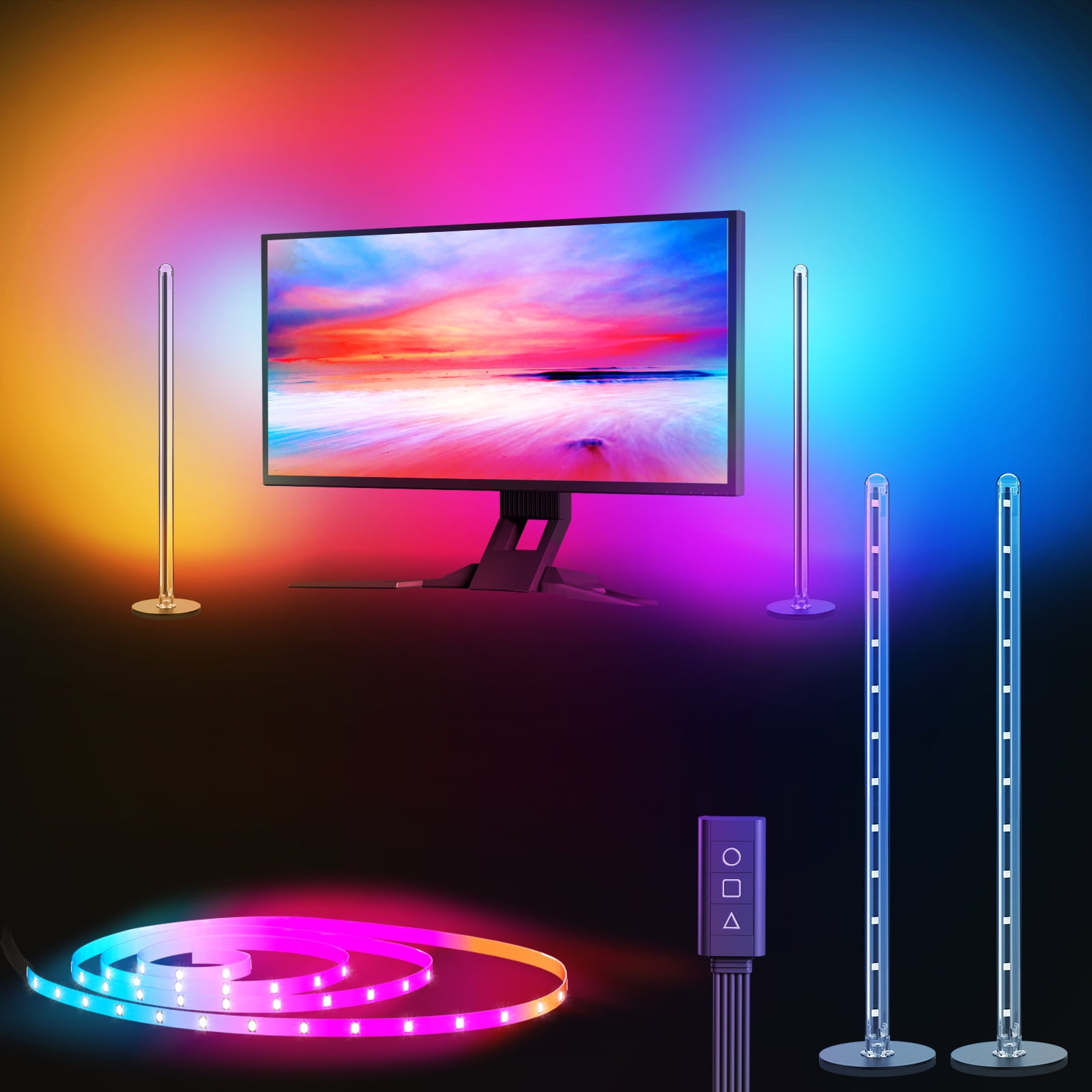 RGB Smart LED Gaming Lights Ambient Lighting, 16.5ft LED Lightbar and 8.2ft  LED Strip, Music Sync, Software Control, Compatible with Max. 34 Inch  Monitor 