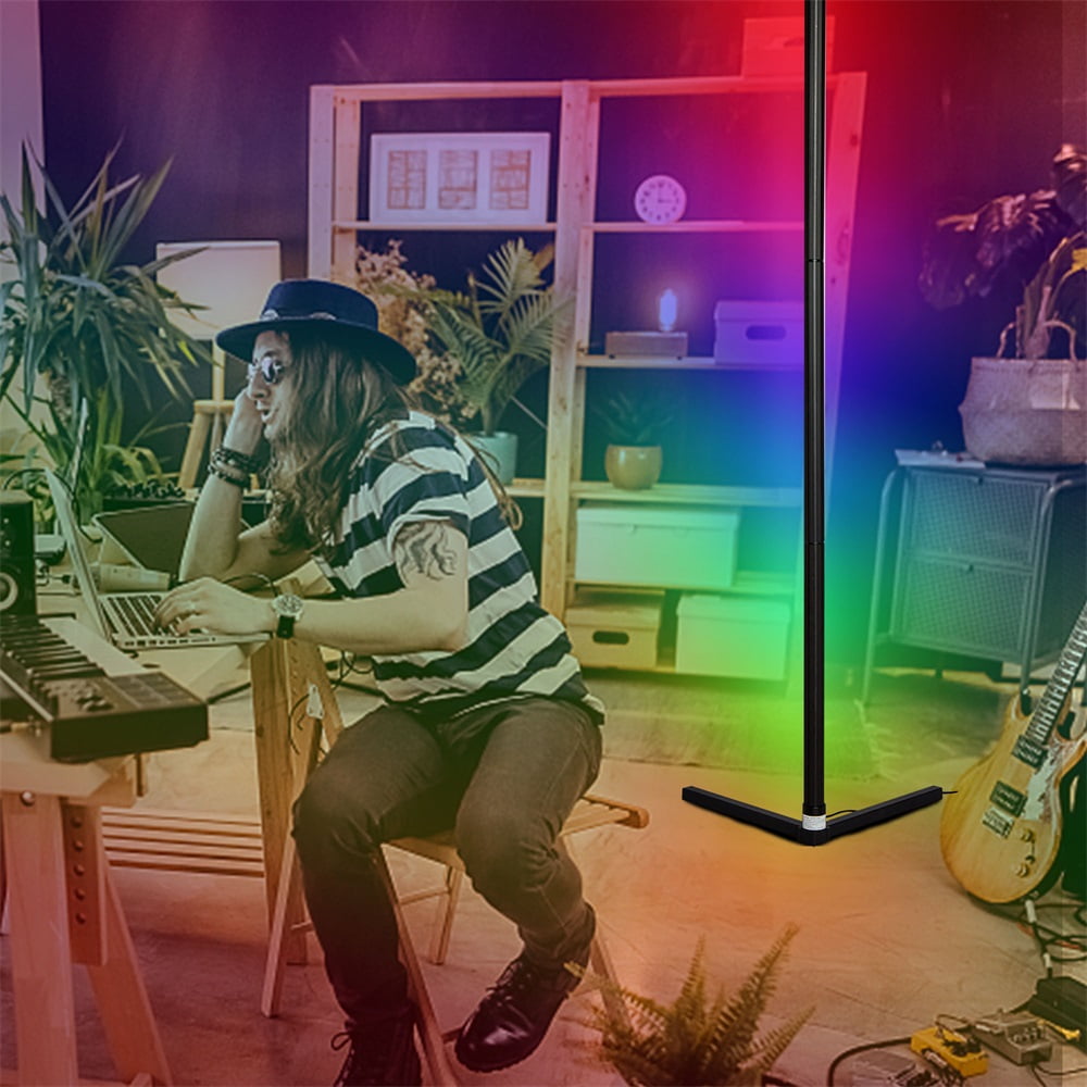 RGB Smart Modern Corner Floor Lamp Color Changing Standing Atmosphere Modern Floor Lamp Dimmiable for Children's Room Living Roon Bedroom Decoration