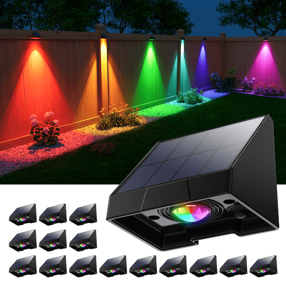 16 Pack Color Change Solar Fence Lights Outdoor Decoration LED Waterproof Landscape Down Light for Outside Door, Garden, Balcony, Patio, Railing, Stair, 8 Colorful Modes