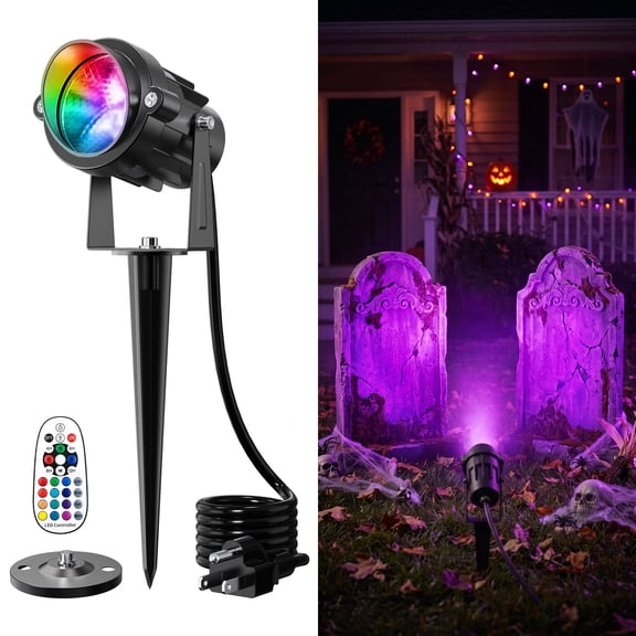 Yinghao Halloween 120V RGB Spotlight with Remote Control for Landscape Decoration Adjustment 16 Color Change Mode, Colorful Lighting for Yard, Garden