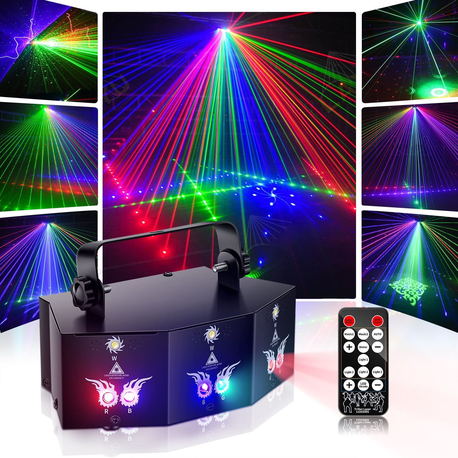 HOLDLAMP RGB Stage Laser Light 9 Lens DJ Disco Party Lights Sound Activated Strobe Light with Remote Control for Birthday Wedding Bar Dance Show, Size: Large
