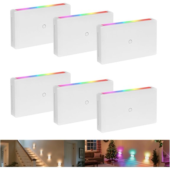 RGB Step Lights Indoor, Up Down 10 Color Options, IP65 Waterproof Wired LED Color Changing Stair Lights for Indoor and Outdoor, 120V 2.5W Dimmable, Christmas Decorations, ETL, White, 6Pack