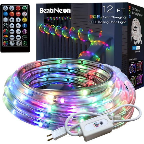 Rgb Mini Led Rope RGB Strip Lights with IR Remote Control, 12FT RGB LED Outdoor Rope ...