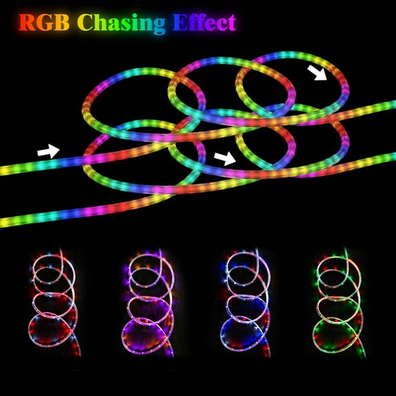 RGB Strip Lights with IR Remote Control, 12FT RGB LED Outdoor Rope Lights, Waterproof Neon LED Lights Hoilday Preset 500+ Colors for Bedroom Living Room Patio Christmas Decor (12ft)