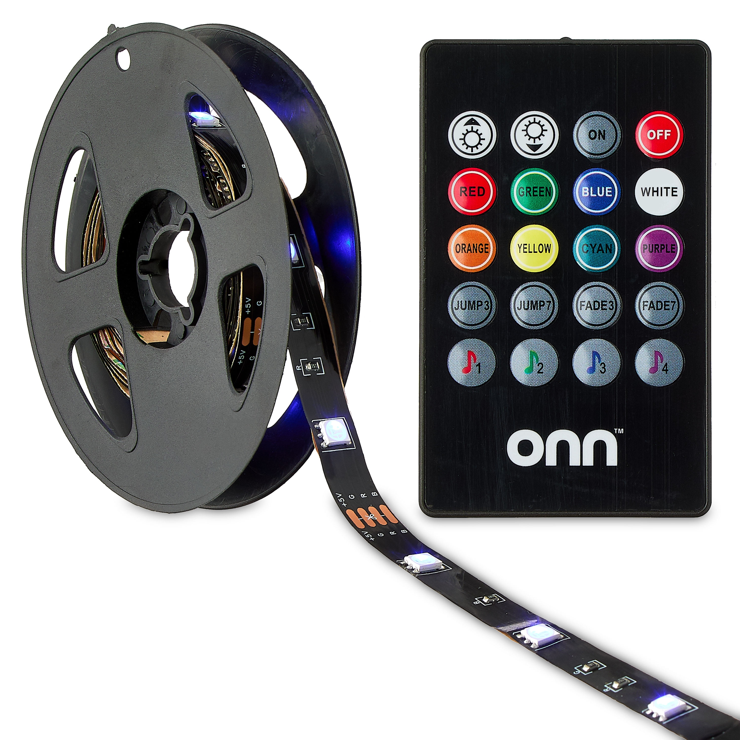 onn 6.6ft RGB TV LED Backlight for 55 TVs, USB Powered, Sound Reactive, Multicolor Strip with Remote