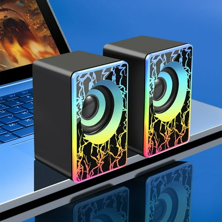 RGB USB Computer Speakers - Colorful LED Desktop Sound Bar with Dual Drivers, 3.5mm AUX, Plug & Play for PC/Laptop (Black, 40Hz-20KHz Frequency Response)