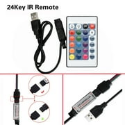 RGB USB LED Strip Remote Controller | 24 Key IR RF Control | 3528 5050 SMD Compatible | DC 5-24V | Multi-Color Lighting | Common Anode | For Home, PC, Decor | 1 Pack