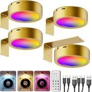 Tedmos 4 Pack Gold Rechargeable Picture Lights for Wall, 2600mAh Wireless Battery Operated Art Lights for Paintings RGB Remote LED Puck Gallery Frame Light Spotlight for Artwork Poster Photo Lighting