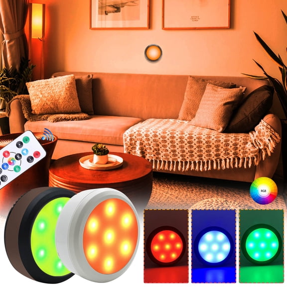 RGB Under Cabinet Lights Wireless Remote Dimmable 16 Color LED Push Lights for Kitchen Closet Bedroom Indoor Use