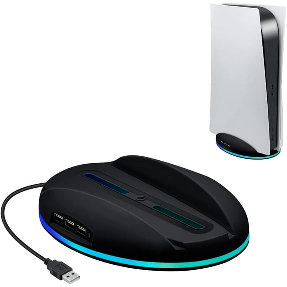 RGB Vertical Stand for PS5 Console, LED Base Gaming Stand with USB Hub Compatible with PS5 Digital Editions & Disc Editions
