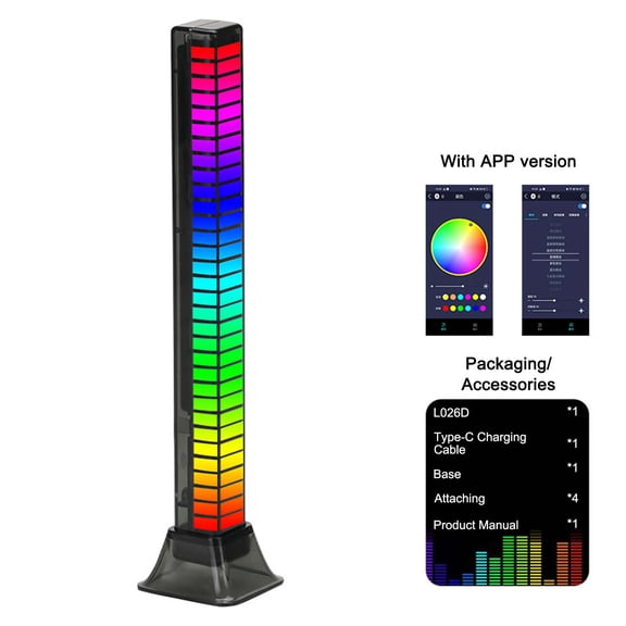 RGB Voice Activated Sound Control Light Bar,Music Sync LED Ambient Lighting with 16 Million Colors & App Control,Rechargeable Mood Lighting for Gaming Room,Bedroom,Car
