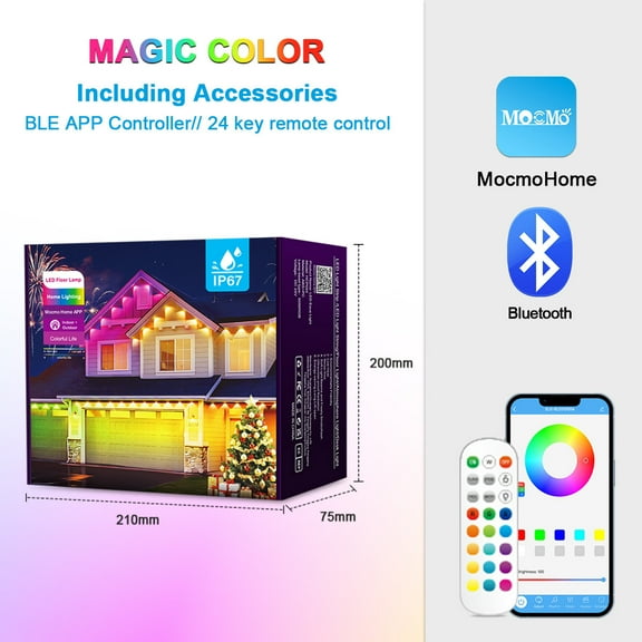 RGB Waterproof Eaves Light Bluetooth Eaves Light String LED Outdoor Lights Fantasy Color String Lights