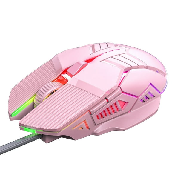 RGB Wired Gaming Mouse - 4-Speed DPI Adjustable with Macro Programming, Ergonomic Design for PC/Console, 5.16x2.99x1.5in (Pink)​