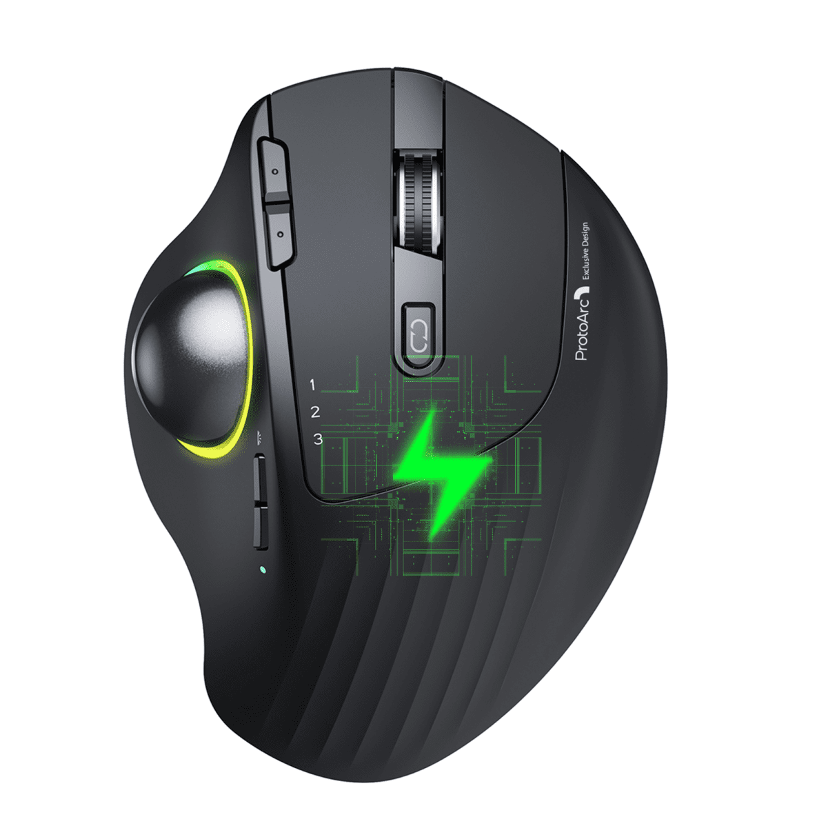 RGB Wireless Trackball Mouse, ProtoArc 2.4G Bluetooth Ergonomic  Rechargeable Rollerball Mice with 3 Adjustable DPI, 3 Device  Connection&Thumb Control, Compatible for PC, Mac, Windows-Black 